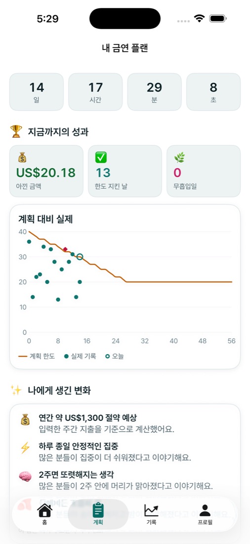 줄이기 계획 설정 화면
